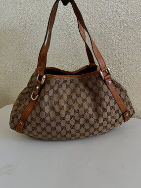 Gucci beige/brown abbey canvas shoulder bag
